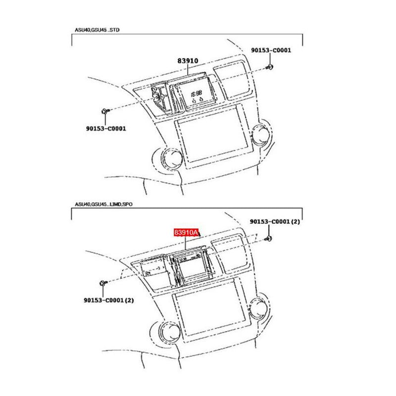 Front Dash Mounted Information Display Screen for Toyota Highlander 2011-2013