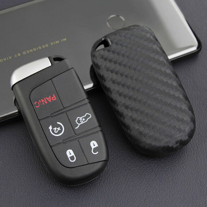 Carbon Fiber Key Fob Cover For Jeep Grand Cherokee Compass Renegade Dodge Durang