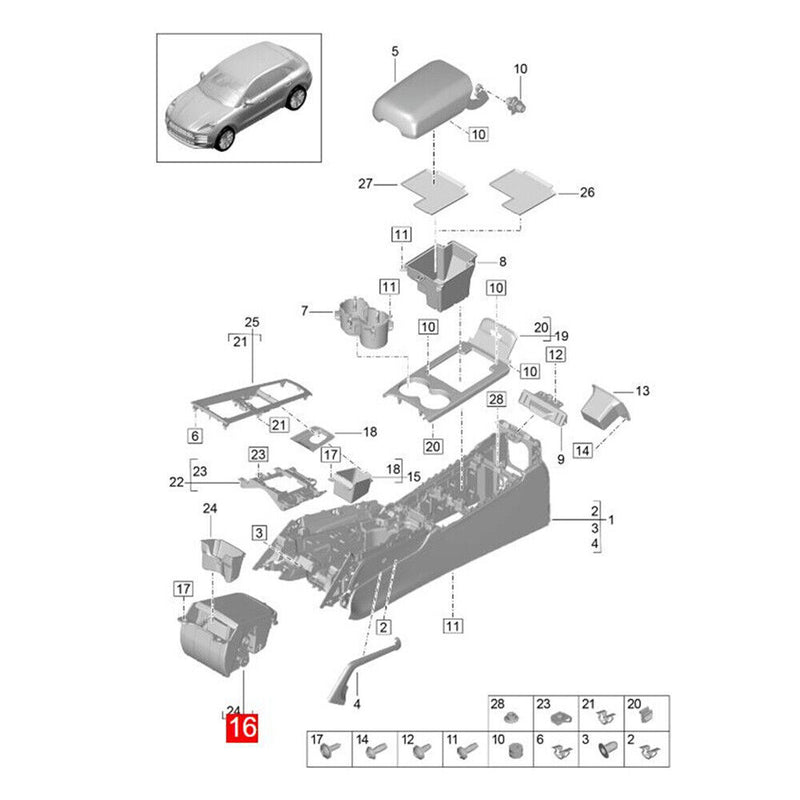 Vente Cendrier Console Centrale 95B857273 CZ0 pour Porsche Macan (95B) 2014-2022