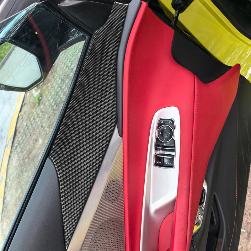 WXZOS Genuine Carbon Fiber Door Panel Trim for Chevrolet Corvette C8 2020-2024