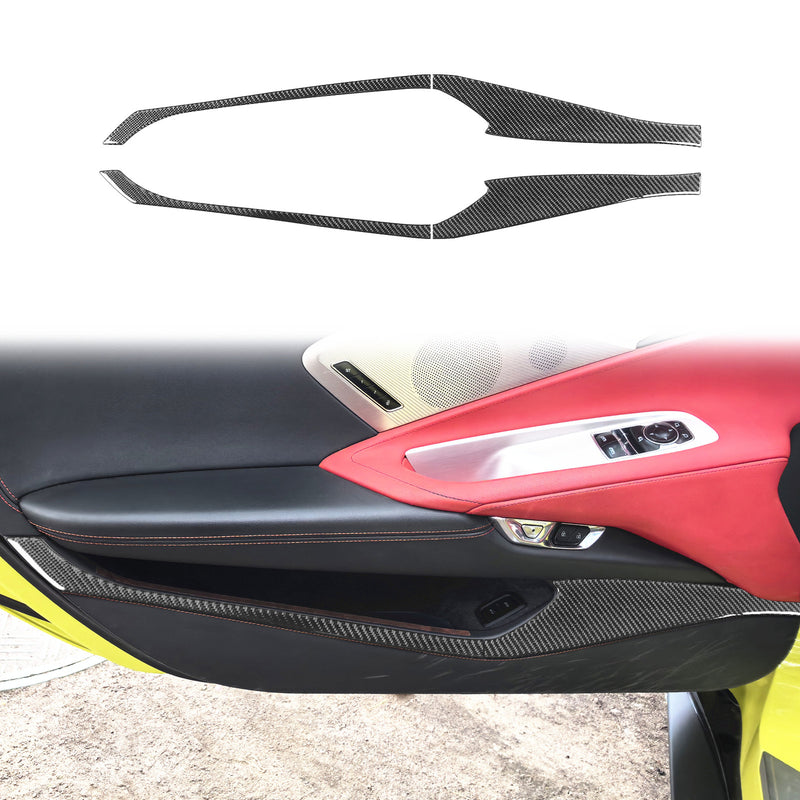 WXZOS Genuine Carbon Fiber Door Storage Panel Trim for Chevrolet Corvette C8 2020-2024