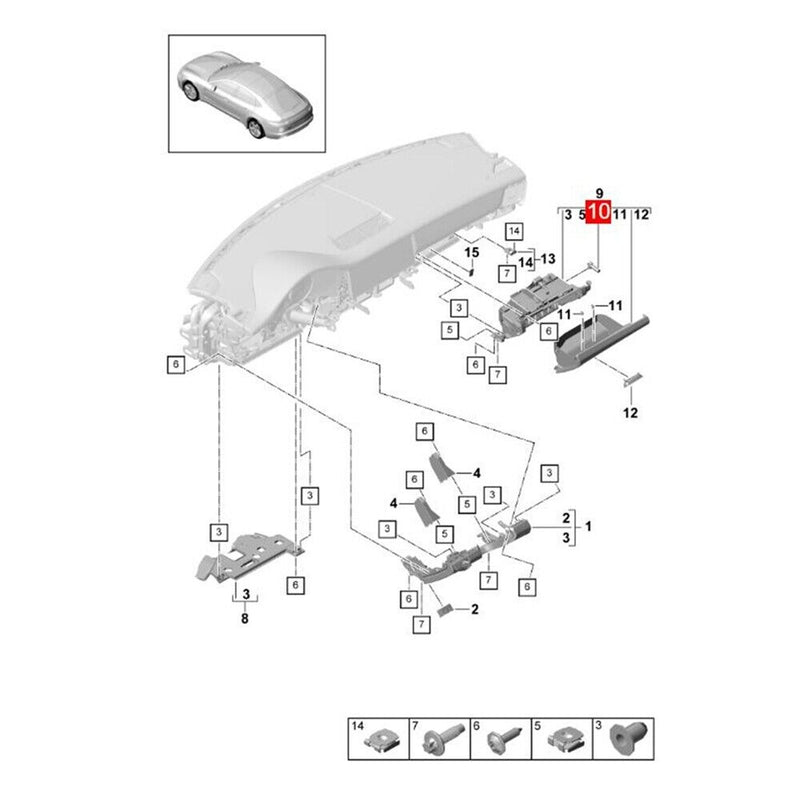 Amortisseur amortisseur boîtes à gants pour Porsche Panamera (971) 2017-2021
