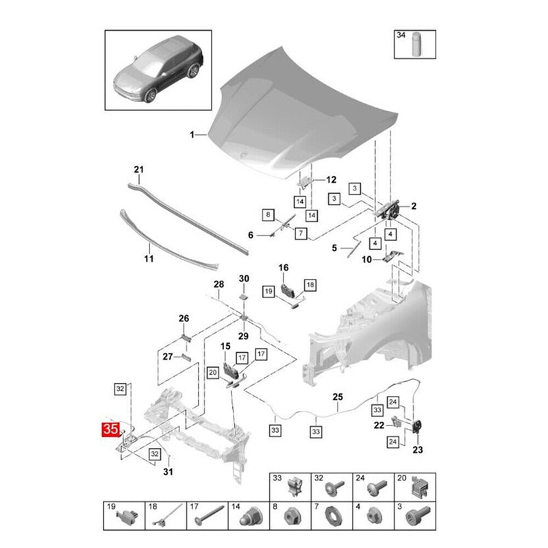Black Front Bonnet Hood Release Handle for Porsche Cayenne 2019-2022
