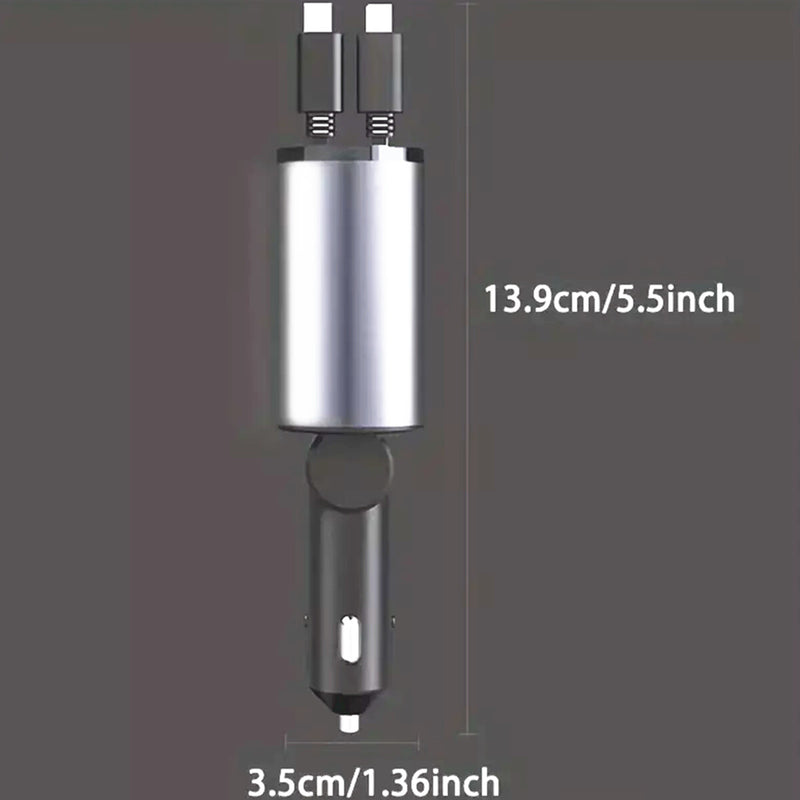WXZOS Type-C&USB 120W 4-in-1 Car Charger Mobile Phone Fast Charg w/Retractable Cable
