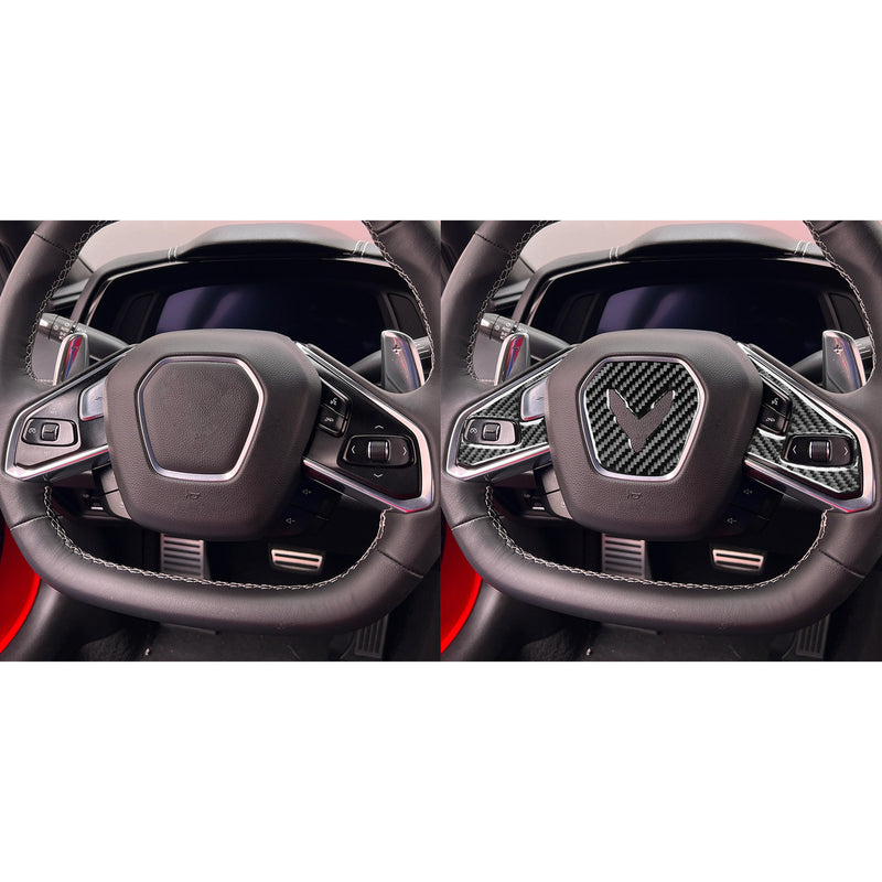 WXZOS Genuine Carbon Fiber Steering Wheel Trim for Chevrolet Corvette C8 2020-2024
