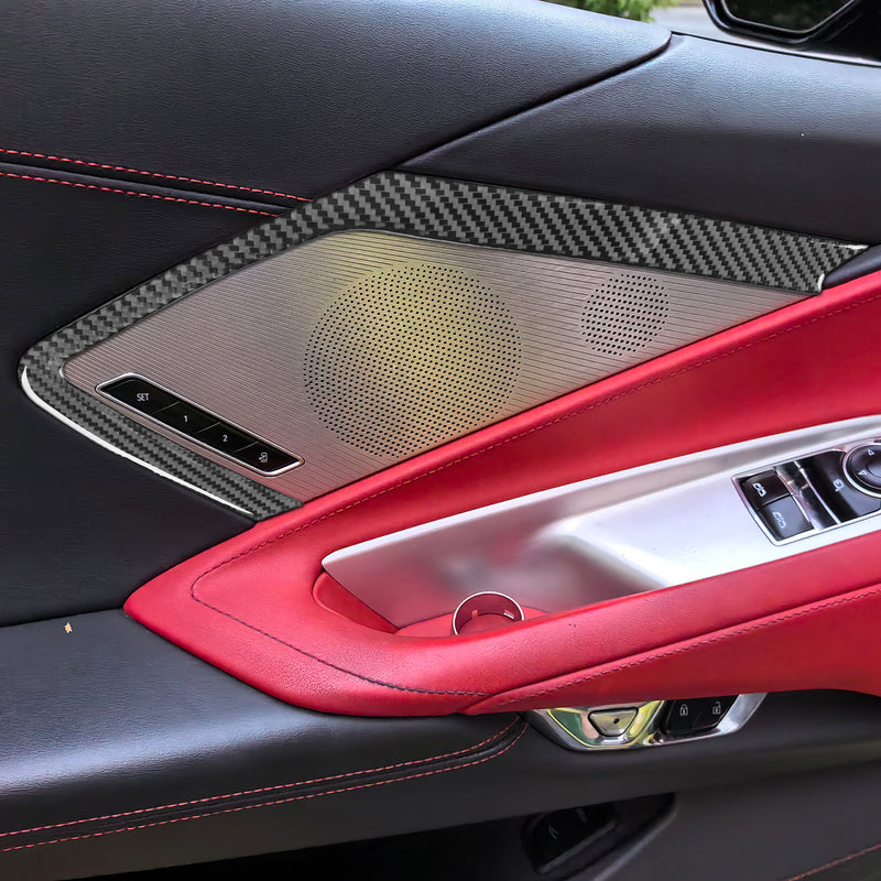 WXZOS Genuine Carbon Fiber Door Speaker FrameTrim for Chevrolet Corvette C8 2020-2024