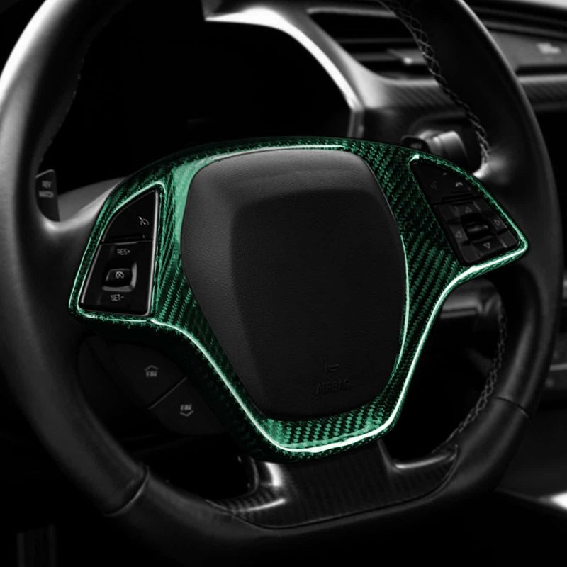 WXZOS 1SET Genuine Carbon Fiber Steering Wheel Trim for Chevrolet Corvette C7 2014-19