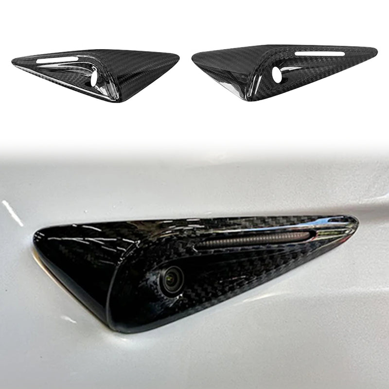 WXZOS Genuine Carbon Fiber Side Fender Camera Trim for Tesla Model 3/Y HW4.0 2023-2024