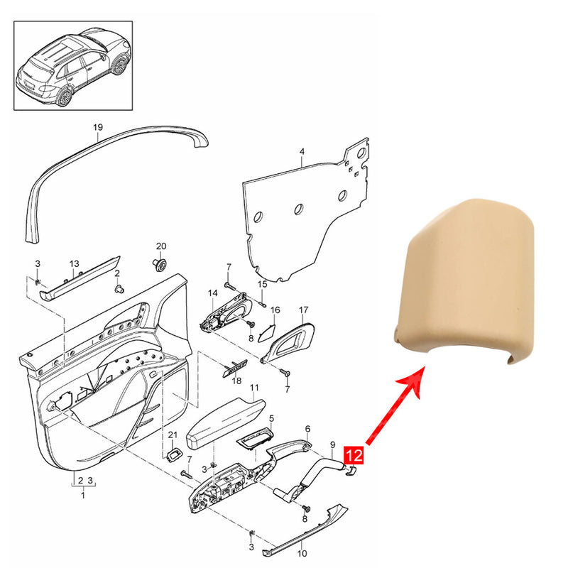 WXZOS 1PC Front Left Interior Door Pull Handle Beige Cover for Porsche Cayenne 2011-17