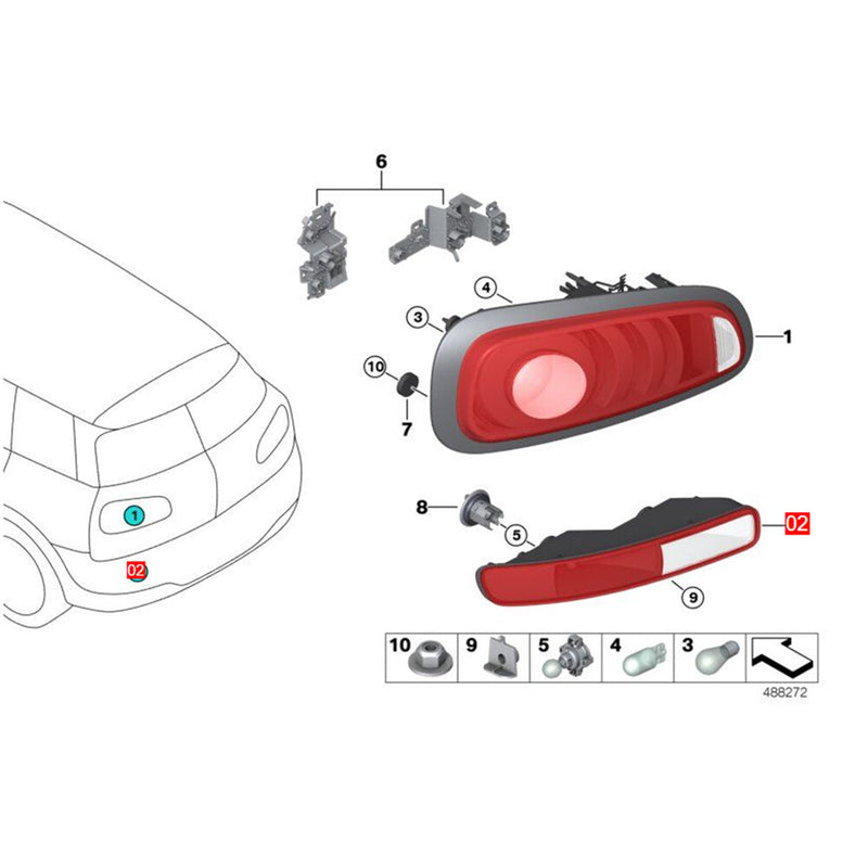 WXZOS Rear Bumper Left Fog Light for Mini Cooper Clubman (F54) 2016-2018