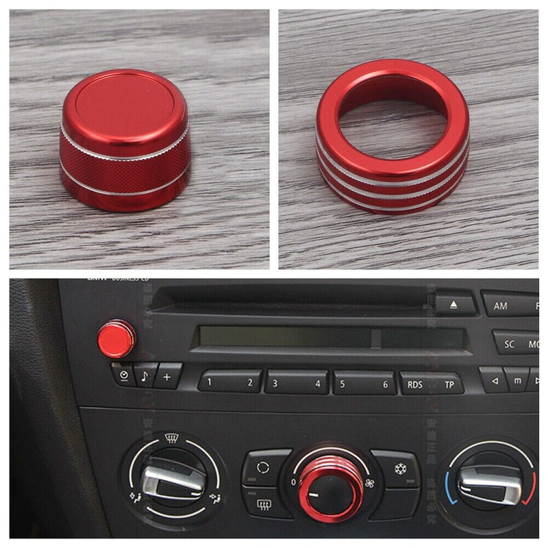 Red 2Pcs AC Climate Control Radio Volume Knob Ring Covers For BMW E90 E91