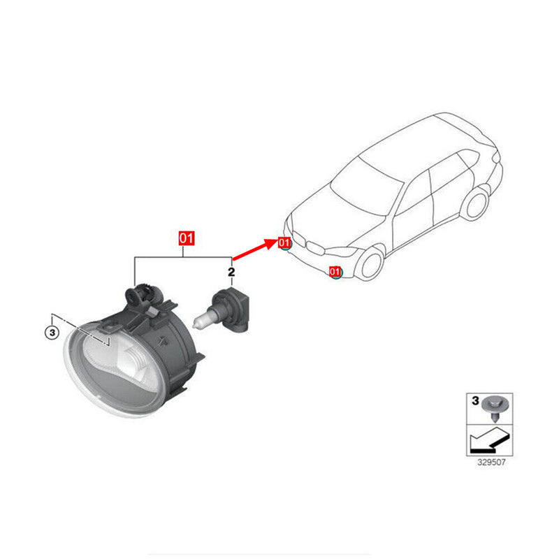 63177238788 Front Right Fog Light Lamp Assembly for BMW X1 F48 2015-2018