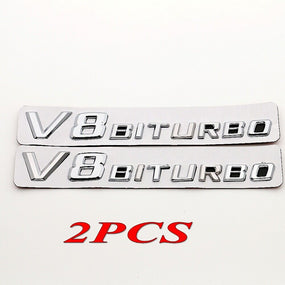 2 pcs V8 BITURBO Chrome Side Fender Sticker Emblem Badge