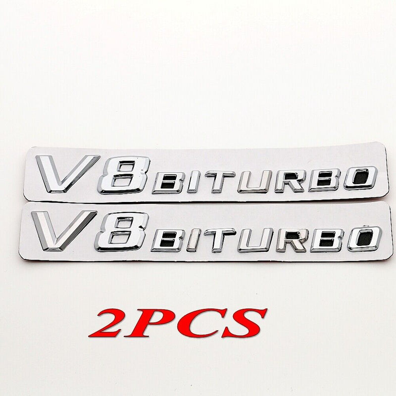 2 pcs V8 BITURBO Chrome Side Fender Sticker Emblem Badge
