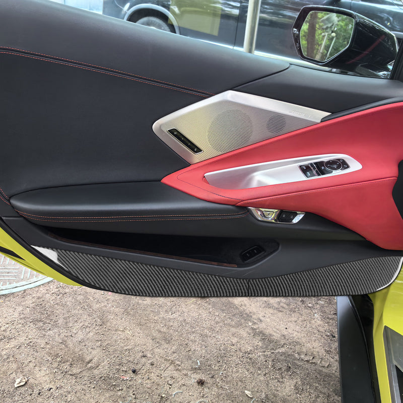 WXZOS Genuine Carbon Fiber Door Sill Protector Trim for Chevrolet Corvette C8 2020-24