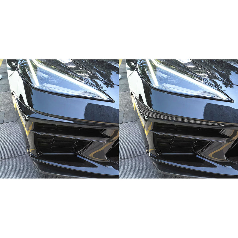 WXZOS Genuine Carbon Fiber Front Bumper Corner Trim for Chevrolet Corvette C8 2020-24