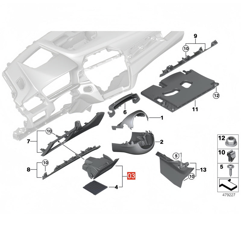 WXZOS Passenger Side Glove Box Compartment Handle Repair for BMW  X2 F39 2017-2022