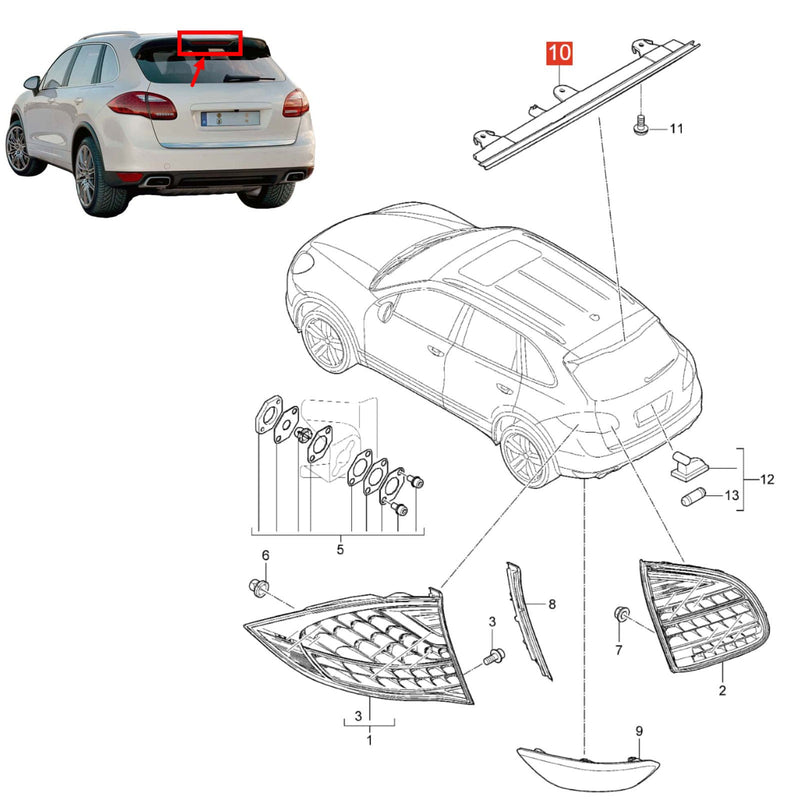 WXZOS Rear High Mount 3rd Third Brake Stop Light for Porsche Cayenne (92A) 2011-2014