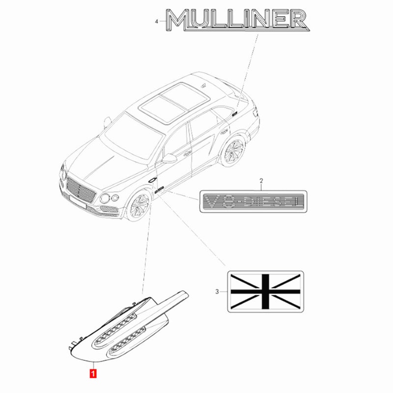 WXZOS 1PC Front Left Chrome Side Fender for Bentley Bentayga 2016-2020