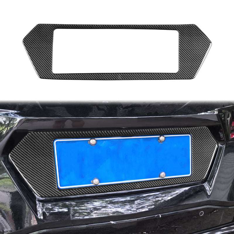 WXZOS Genuine Carbon Fiber Rear License Plate Trim for Chevrolet Corvette C8 2020-24