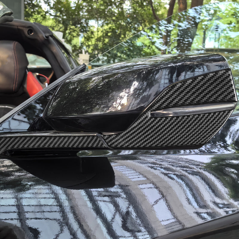 WXZOS Genuine Carbon Fiber Door Wing Mirror Trim for Chevrolet Corvette C8 2020-2024