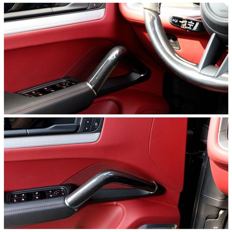 1SET Carbon Fiber Inner Door Handle Center Armrest for Porsche Cayenne 2018-2023