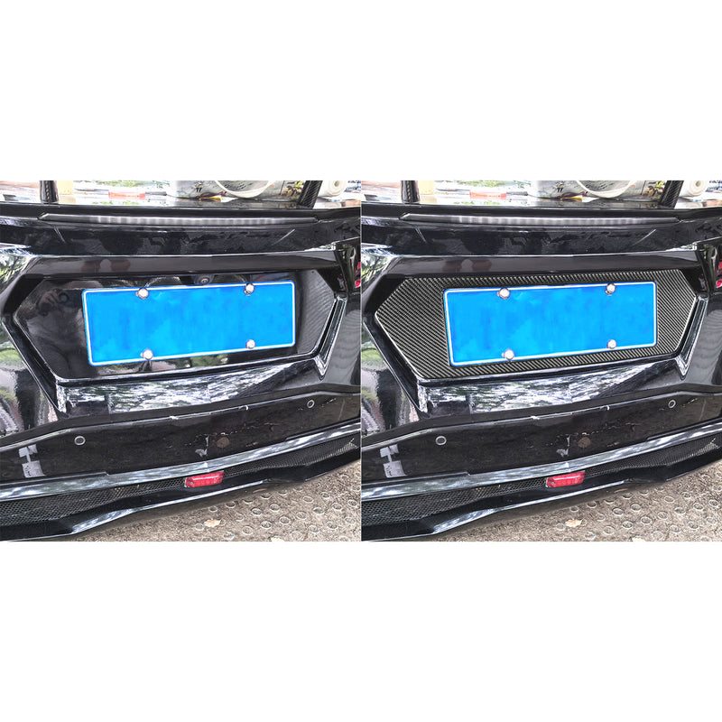 WXZOS Genuine Carbon Fiber Rear License Plate Trim for Chevrolet Corvette C8 2020-24