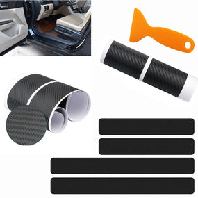 Black 4D Carbon Fiber Car Accessory Door Sill Scuff Protector Stickers &Tool