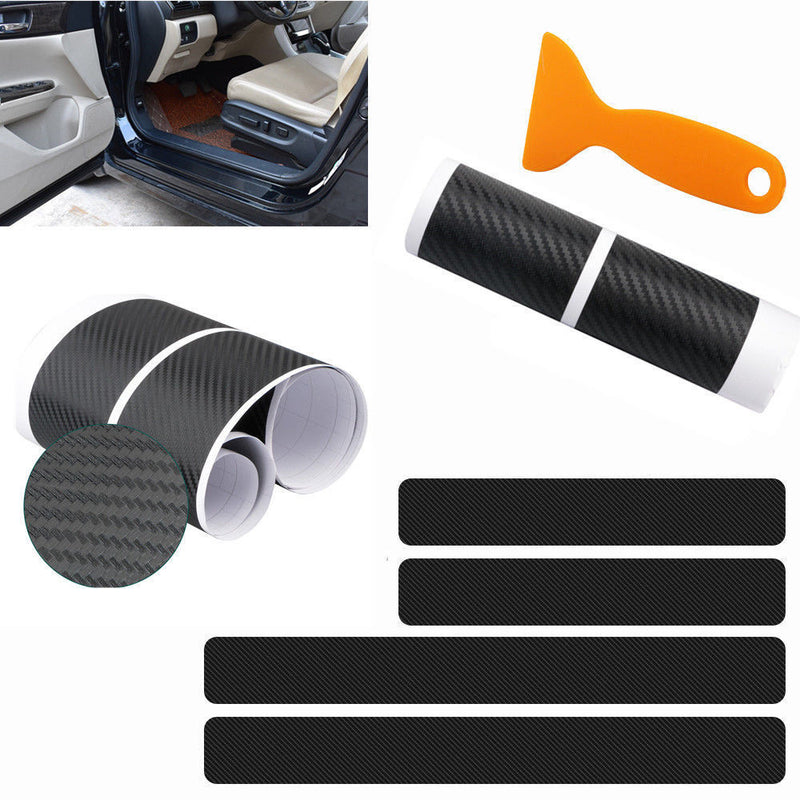 Black 4D Carbon Fiber Car Accessory Door Sill Scuff Protector Stickers &Tool