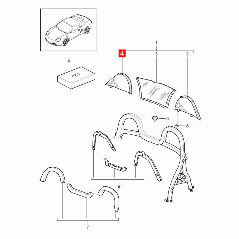 WXZOS Rear Right Side Roll Bar Wind Deflector Screen for Porsche 987 Boxster 2005-2012
