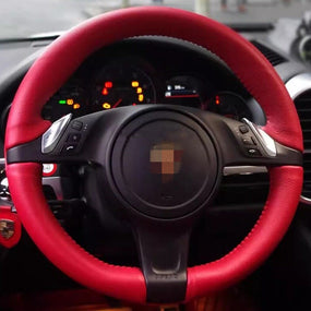 Authentic Leather Steering Wheel Protective Cover for Porsche Cayenne 2011-2014
