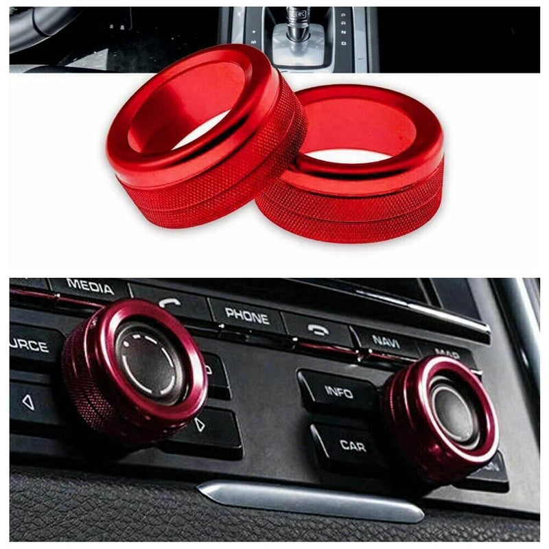 2x Red Volume Radio Knob Covers For Porsche 911 Cayenne Macan 718