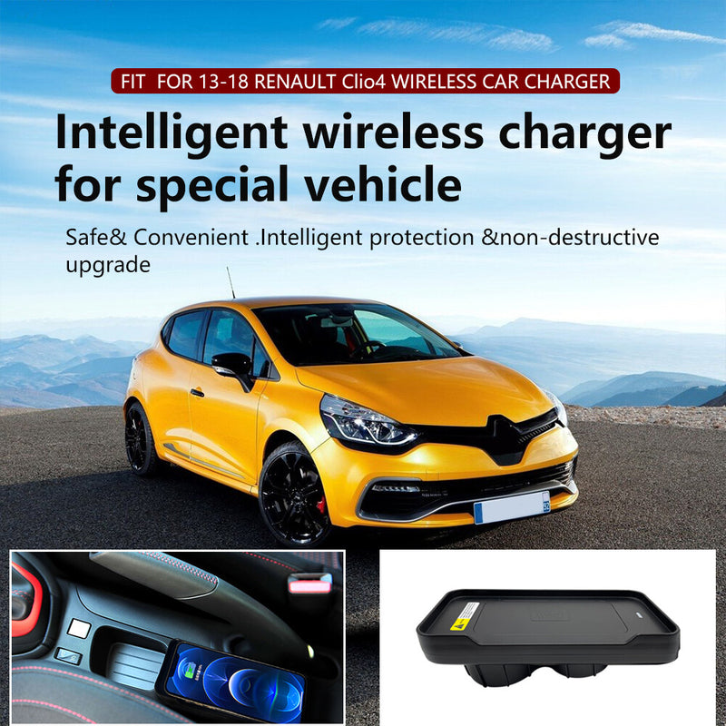 WXZOS Center Console Wireless Fast Charging Pad for Renault Clio 2013-2018