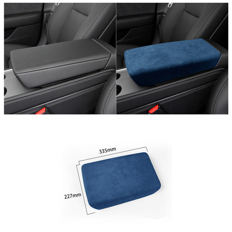 Blue Suede Center Console Armrest Box Cover Trim Lid for Tesla Model-3 2017-2022