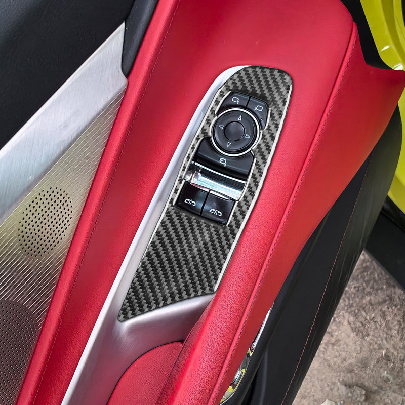 WXZOS Genuine Carbon Fiber Power Window Switch Trim for Chevrolet Corvette C8 2020-24
