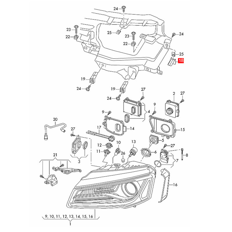 WXZOS Front Headlight Support Rear Bracket for Audi A8 Quattro 2011-2017 S8 2013-2017