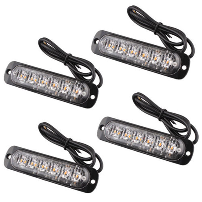 Car Truck Emergency Beacon Warning Hazard Flash Strobe Light Bar 4PC Amber 6 LED
