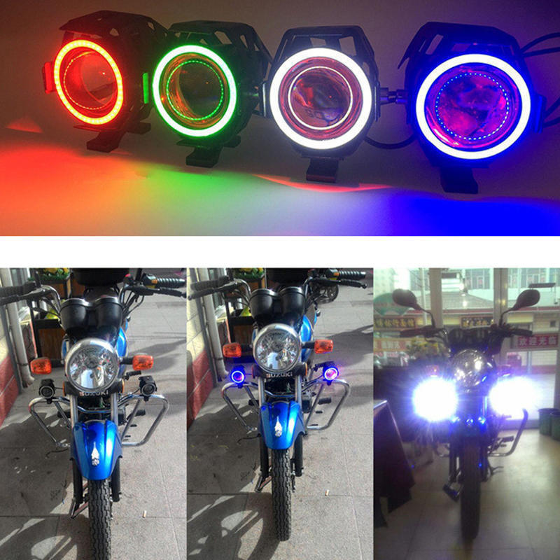 1set Red Motorcycle Headlight for Angel Eyes Light 125W Spotlight+Switch LED Fog