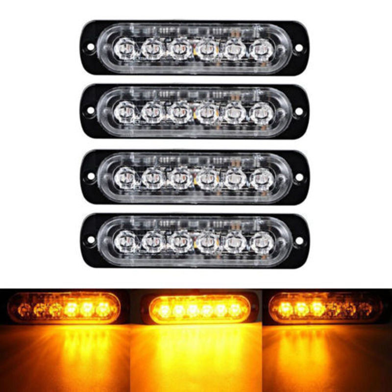 Car Truck Emergency Beacon Warning Hazard Flash Strobe Light Bar 4PC Amber 6 LED