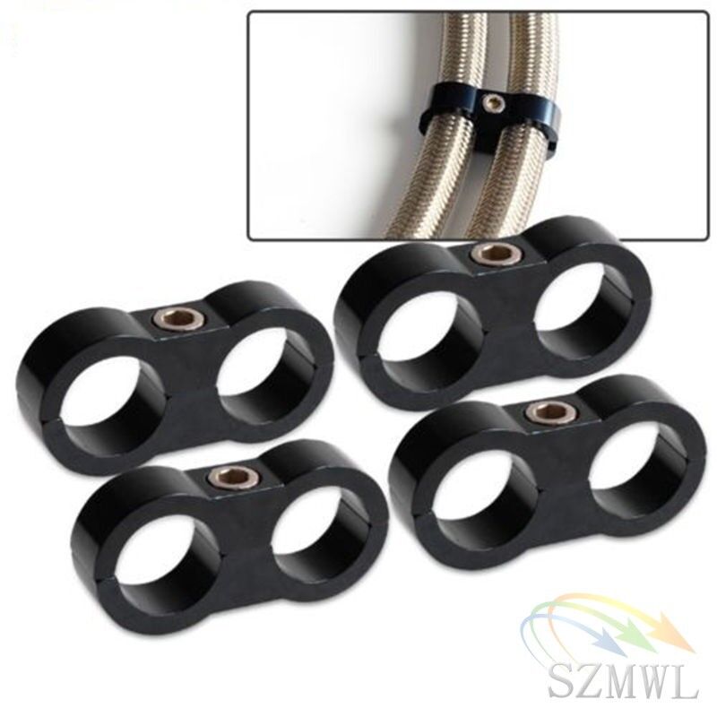 Black 4 Pcs AN10 19MM Braided Hose Separator Clamp Fitting Adapter Bracket