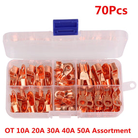 70pc Open Barrel Copper Ring Lug Terminals Assortment Kit OT 10A 20A 30A 40A 50A