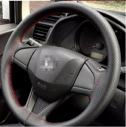 Brown DIY Genuine Cowhide Car Braid Leather Steering Wheel Cover 38 CM Universal