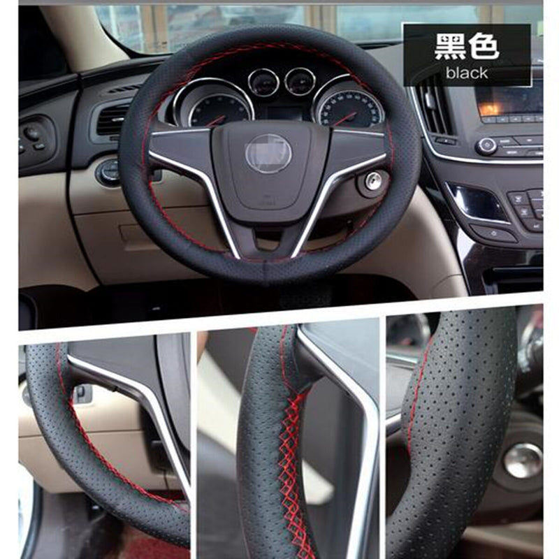 Brown DIY Genuine Cowhide Car Braid Leather Steering Wheel Cover 38 CM Universal