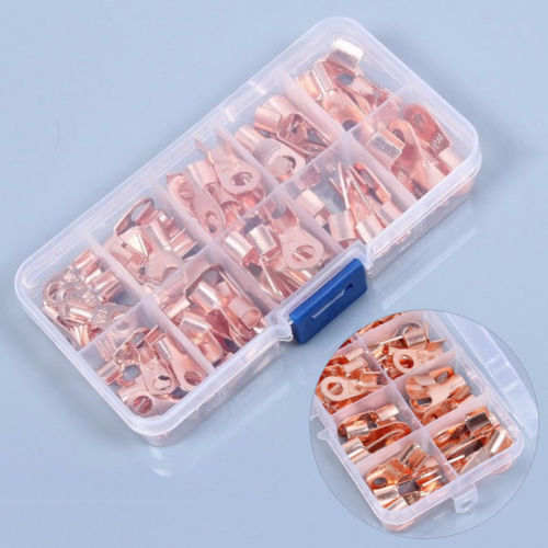 70pc Open Barrel Copper Ring Lug Terminals Assortment Kit OT 10A 20A 30A 40A 50A
