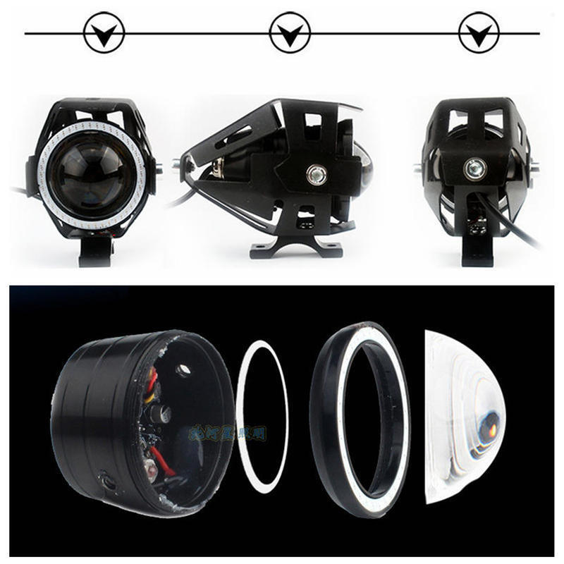 1set Red Motorcycle Headlight for Angel Eyes Light 125W Spotlight+Switch LED Fog