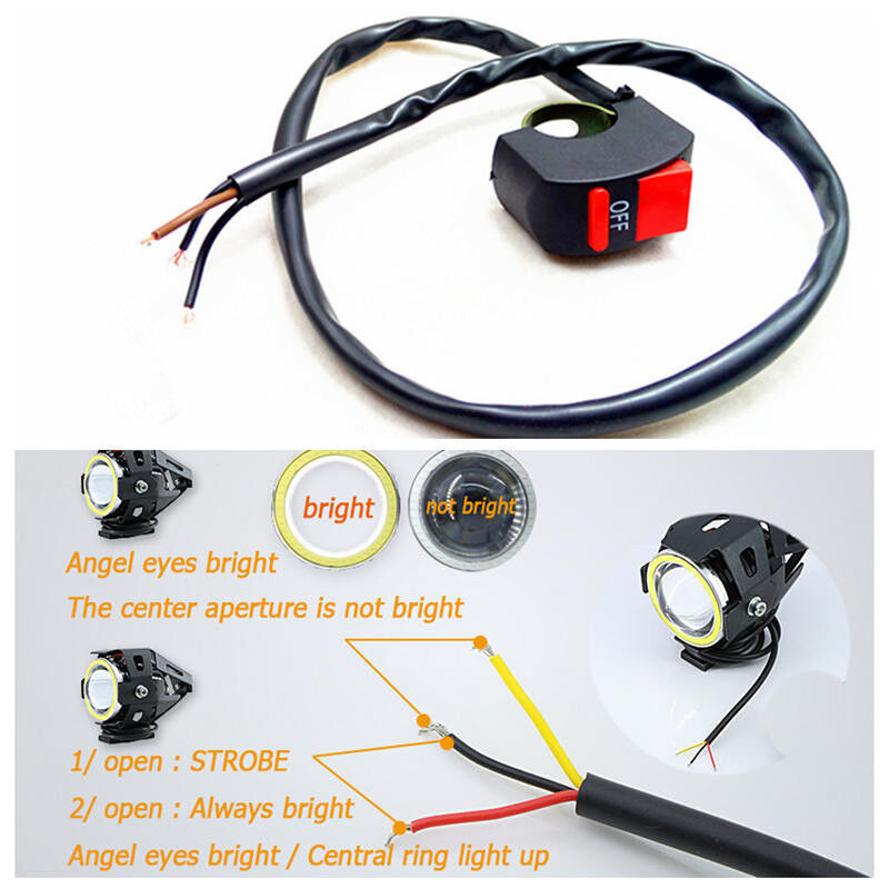 1set Red Motorcycle Headlight for Angel Eyes Light 125W Spotlight+Switch LED Fog