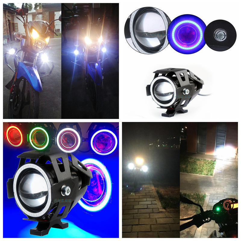 1set Red Motorcycle Headlight for Angel Eyes Light 125W Spotlight+Switch LED Fog