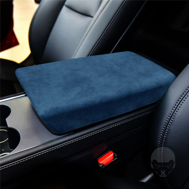 Blue Suede Center Console Armrest Box Cover Trim Lid for Tesla Model-3 2017-2022