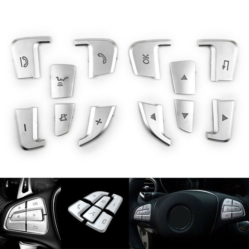 Steering Wheel Button Cover Trim Silver For Mercedes Benz A B GLA GLE CLA 2015+