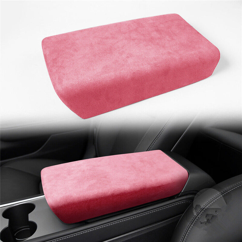 Pink Suede Center Console Armrest Box Cover Trim Lid for Tesla Model-3 2017-2022